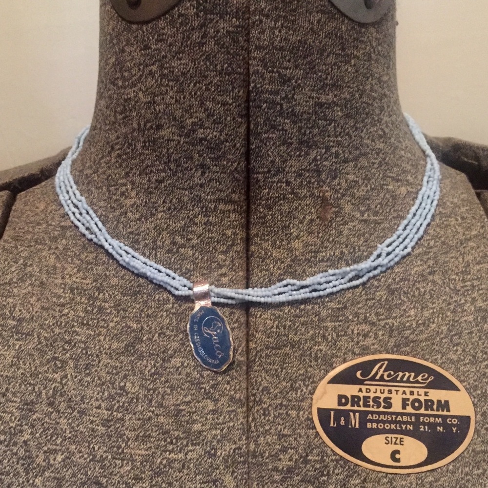 17” Vintage Multi Strand Blue Glass Bead Necklace